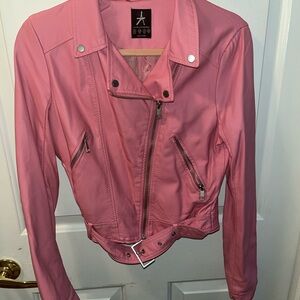 Pink leather like moto jacket